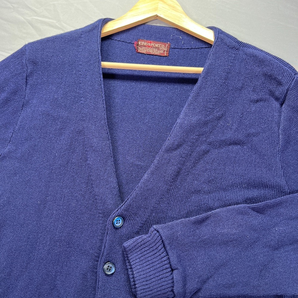 True Vintage 60s Cardigan Sweater Mens Medium Blue Acrylic Button Up Kingsport